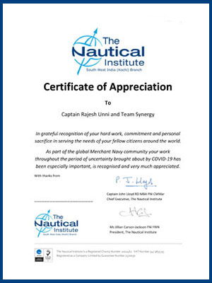 The Nautical Institute Certificate of Appreciation